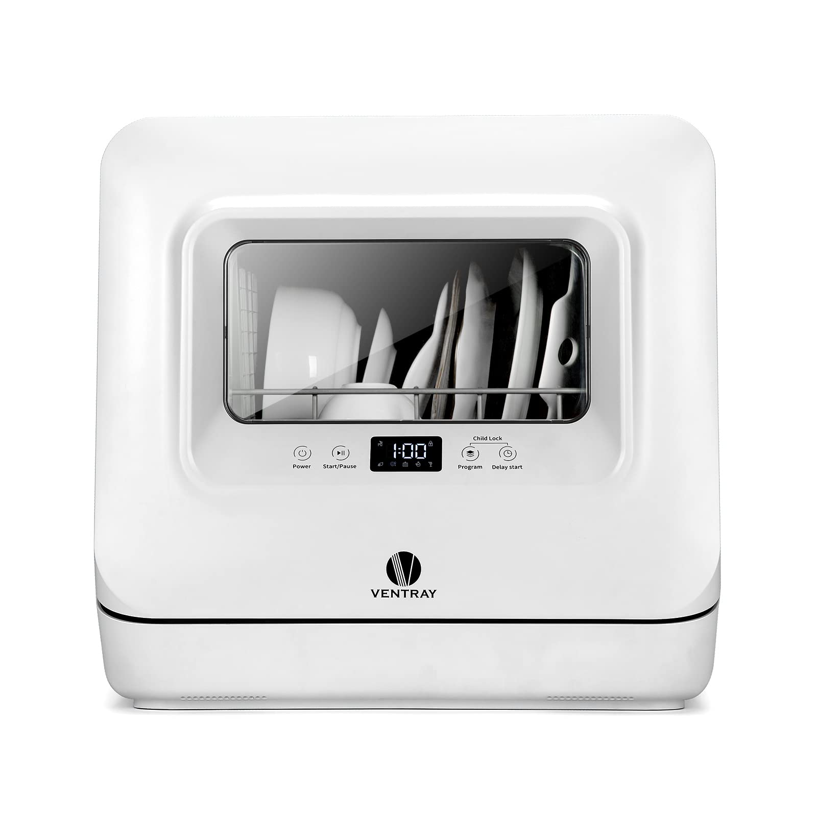 VENTRAY Countertop Portable Dishwasher Mini Compact with 5 Washing Programs LED Digital Display for Small Apartment Dorms RVs DW50 DW50-Without Air Drying Function
